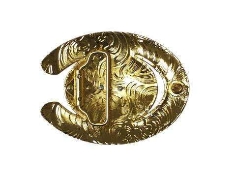 DOUBLE HORSE BELT BUCKLE WESTERN FASHION ART Item#6230-6-G-RED_WS BRAND NEW