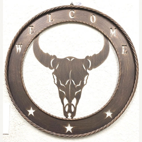 #SI_LG22080 WELCOME LONGHORN 24" CUSTOM METAL VINTAGE CRAFT WESTERN HOME DECOR HANDMADE NEW