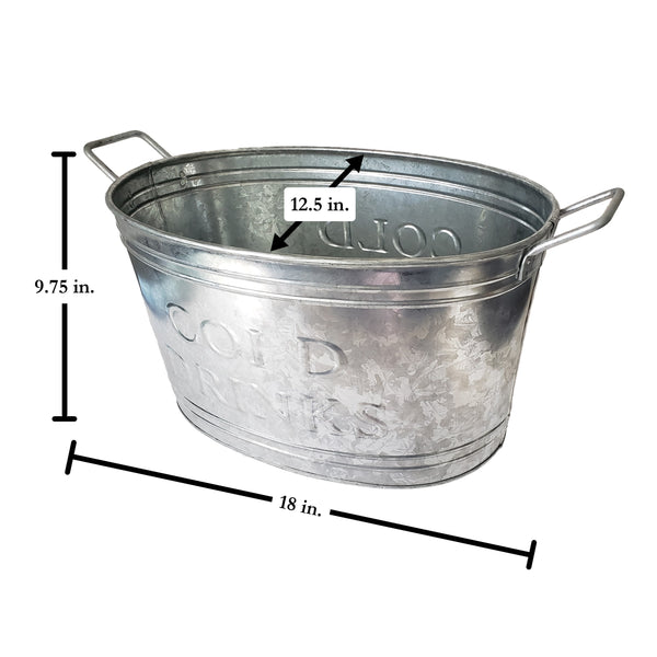 #IH_9392 COLD DRINKS 18" GALVANIZED OVAL TUB BEVERAGE BUCKET HOME DECOR NEW