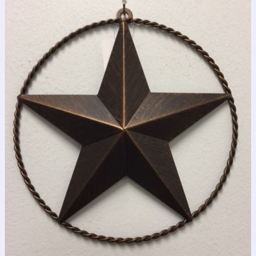 9" LONE STAR BARN STAR TWISTED ROPE RING METAL ART WESTERN HOME DECOR VINTAGE RUSTIC BRONZE ART NEW