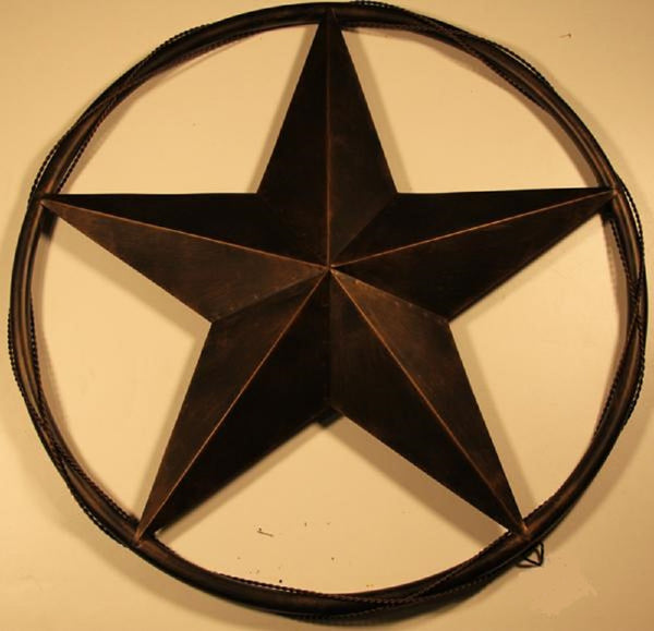 BARBWIRE ON SOLID RING 12",16",24",32" BARN STAR METAL LONE STAR WESTERN HOME DECOR HANDMADE RUSTIC BRONZE #EH10057