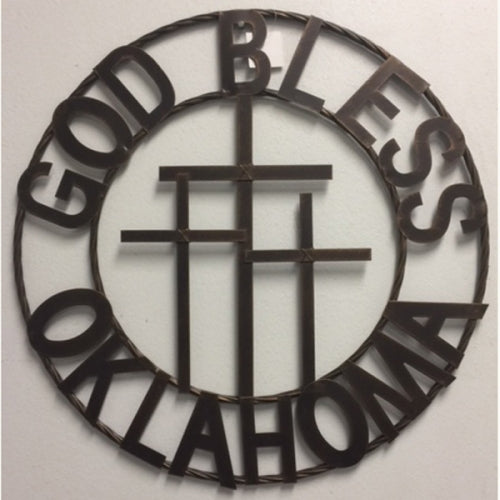 #SI_A15205 GOD BLESS OKLAHOMA 18" SIGN METAL WALL ART WESTERN HOME DECOR HANDMADE NEW