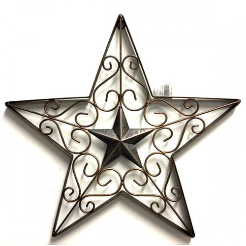 12",17" FANCY SCROLL ART STAR BARN METAL STAR WESTERN HOME DECOR RUSTIC BRONZE HANDMADE #EH11650