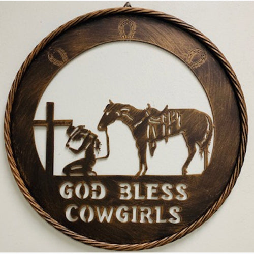 #SI_A18110 GOD BLESS COWGIRLS PRAYING COWGIRLS 18" SIGN METAL WALL ART WESTERN HOME DECOR HANDMADE NEW