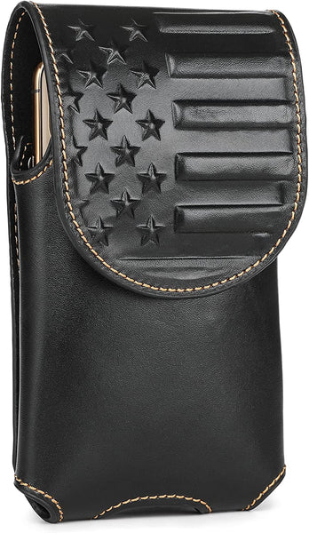 #MW_RLP-013  7" USA FLAG LEATHER POUCH EXTRA LARGE  BELT LOOP HOLSTER CELL PHONE CASE UNIVERSAL OVERSIZE--FREE SHIPPING