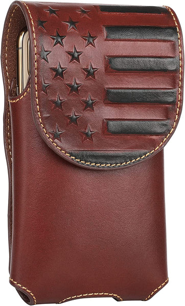 #MW_RLP-013  7" USA FLAG LEATHER POUCH EXTRA LARGE  BELT LOOP HOLSTER CELL PHONE CASE UNIVERSAL OVERSIZE--FREE SHIPPING