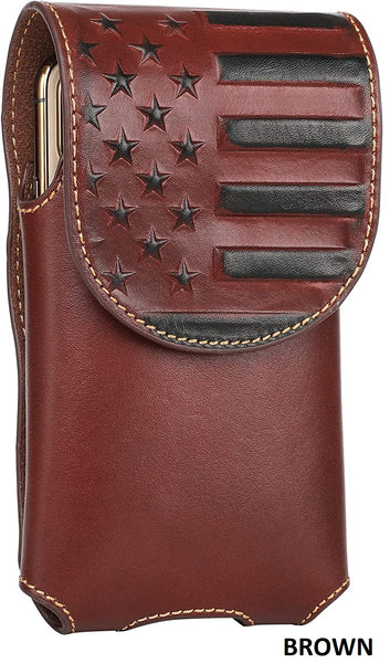 #MW_RLP-013  7" USA FLAG LEATHER POUCH EXTRA LARGE  BELT LOOP HOLSTER CELL PHONE CASE UNIVERSAL OVERSIZE--FREE SHIPPING