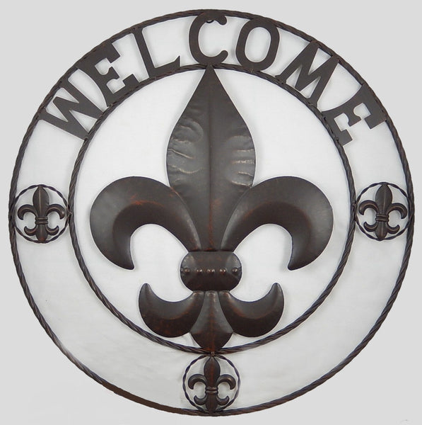 #SI_BC2119  WELCOME FLEUR DE LIS 24",32",36" RUSTIC BRONZE METAL SIGN WESTERN HOME DECOR HANDMADE NEW