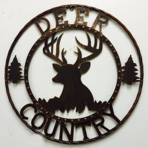 #SI_B7183 DEER COUNTRY 24" METAL SIGN WESTERN HOME DECOR HANDMADE NEW