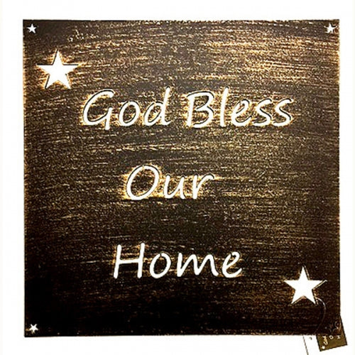#SI_B8014 GOD BLESS OUR HOME 12" X 12" METAL SIGN WESTERN HOME DECOR HANDMADE NEW
