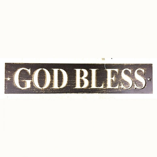 #SI_B8043 GOD BLESS PLAQUE 14.25" X 3" METAL SIGN WESTERN HOME DECOR HANDMADE NEW