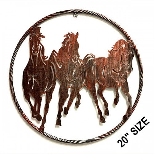 20" RUNNING HORSES METAL WALL ART SIGN WESTERN HOME DECOR HANDMADE NEW #SI_B8049