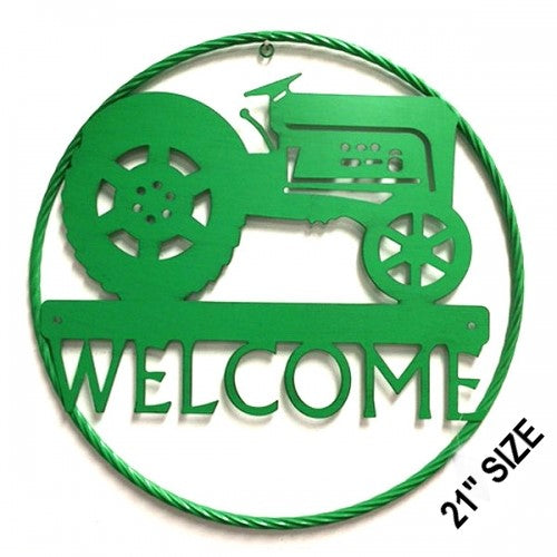 #SI_B8055 GREEN TRACTOR 21" WELCOME METAL SIGN WESTERN HOME DECOR HANDMADE NEW