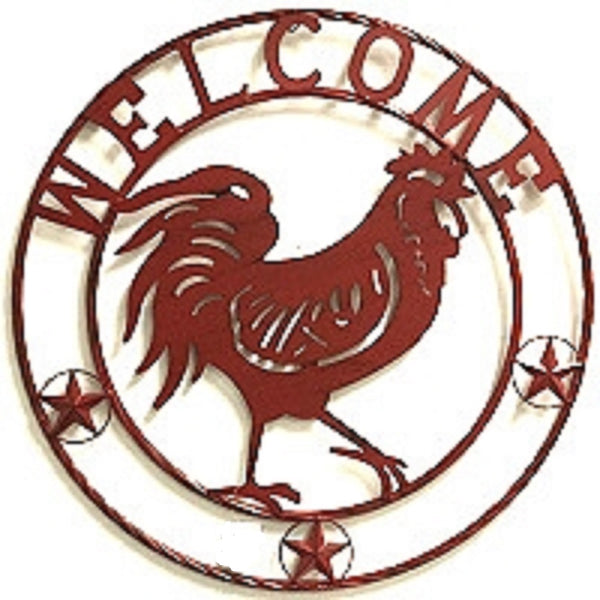 24" ROOSTER WELCOME WITH RING DESIGN WESTERN METAL ANIMAL ART HOME WALL DECOR BRAND NEW