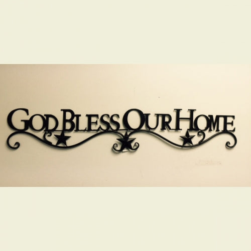 #SI_BC2112 GOD BLESS OUR HOME 42" LONG METAL SIGN WESTERN HOME DECOR HANDMADE NEW