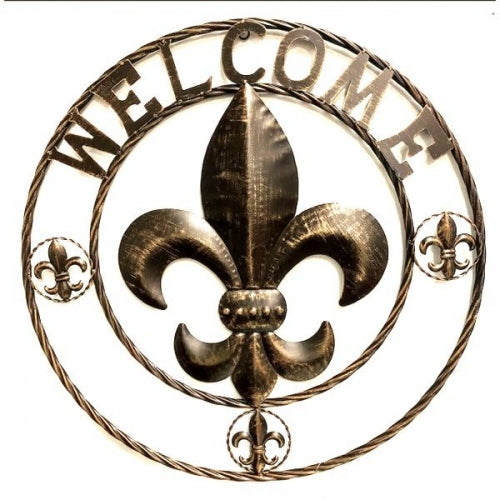 #SI_BC2119  WELCOME FLEUR DE LIS 24",32",36" RUSTIC BRONZE METAL SIGN WESTERN HOME DECOR HANDMADE NEW