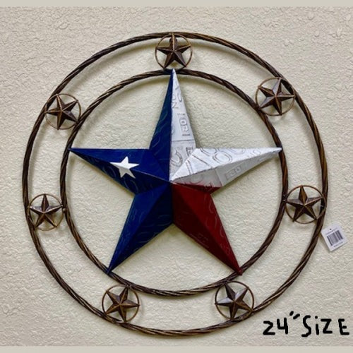 MULTI STAR LICENSE PLATE BARNSTAR FLAG METAL LONE STAR RED WHITE & BLUE WESTERN HOME DECOR NEW HANDMADE #XL2125