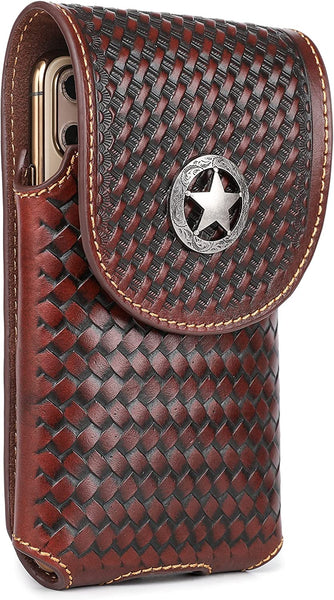 #MW_RLP001 7" LONESTAR BROWN LEATHER POUCH EXTRA LARGE  BELT LOOP HOLSTER CELL PHONE CASE UNIVERSAL OVERSIZE--FREE SHIPPING