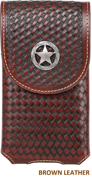 #MW_RLP001 7" LONESTAR BROWN LEATHER POUCH EXTRA LARGE  BELT LOOP HOLSTER CELL PHONE CASE UNIVERSAL OVERSIZE--FREE SHIPPING