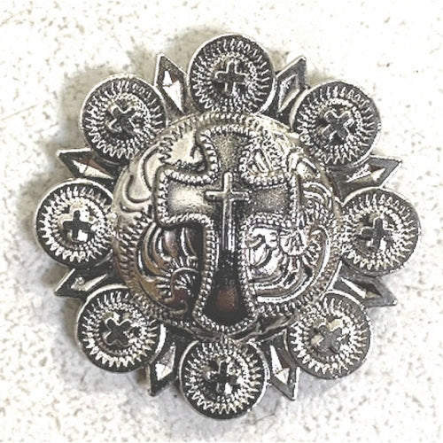 #SI_CI56601 1.5" CROSS SILVER CONCHO METAL ART WESTERN HOME DECOR HANDMADE NEW--FREE SHIPPING