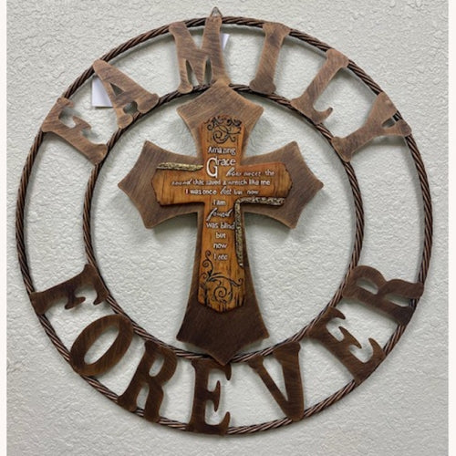 #SI_XF_R0047 FAMILY FOREVER CROSS 25" METAL WALL CROSS WESTERN HOME DECOR NEW