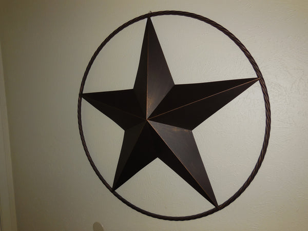 16" BARN STAR LONE STAR TWISTED ROPE RING METAL WALL ART WESTERN HOME DECOR RUSTIC BRONZE ART NEW