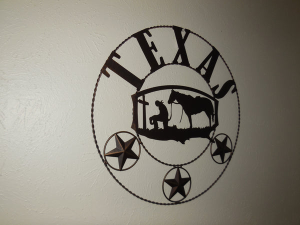 21" TEXAS COWBOYS CHURCH PRAYER METAL WALL ART WESTERN HOME DECOR