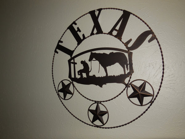 21" TEXAS COWBOYS CHURCH PRAYER METAL WALL ART WESTERN HOME DECOR