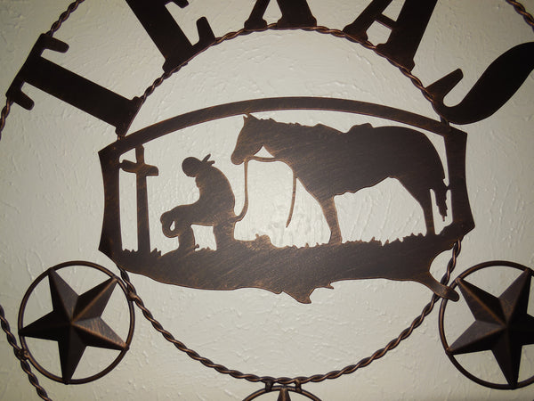 21" TEXAS COWBOYS CHURCH PRAYER METAL WALL ART WESTERN HOME DECOR
