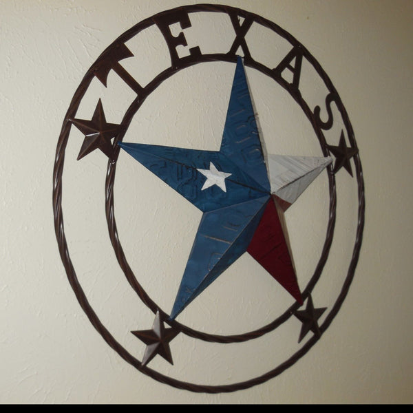 #EH10350 TEXAS LICENSE PLATE BARN STAR METAL LONE STAR TWISTED BROWN RING WESTERN HOME DECOR HANDMADE NEW