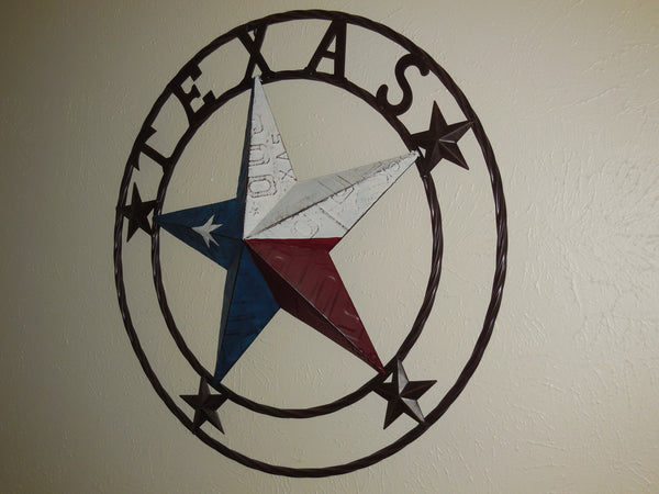 #EH10350 TEXAS LICENSE PLATE BARN STAR METAL LONE STAR TWISTED BROWN RING WESTERN HOME DECOR HANDMADE NEW