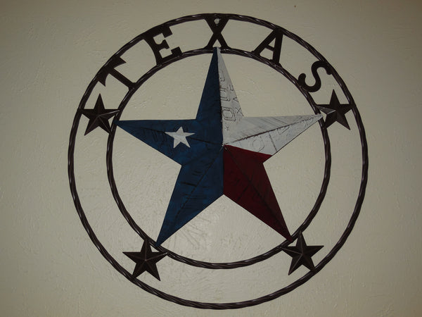 #EH10350 TEXAS LICENSE PLATE BARN STAR METAL LONE STAR TWISTED BROWN RING WESTERN HOME DECOR HANDMADE NEW