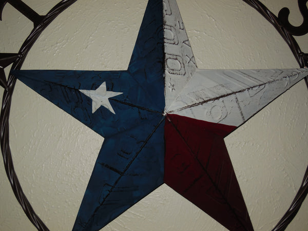 #EH10350 TEXAS LICENSE PLATE BARN STAR METAL LONE STAR TWISTED BROWN RING WESTERN HOME DECOR HANDMADE NEW