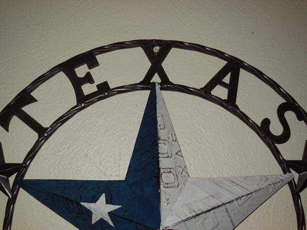 #EH10350 TEXAS LICENSE PLATE BARN STAR METAL LONE STAR TWISTED BROWN RING WESTERN HOME DECOR HANDMADE NEW