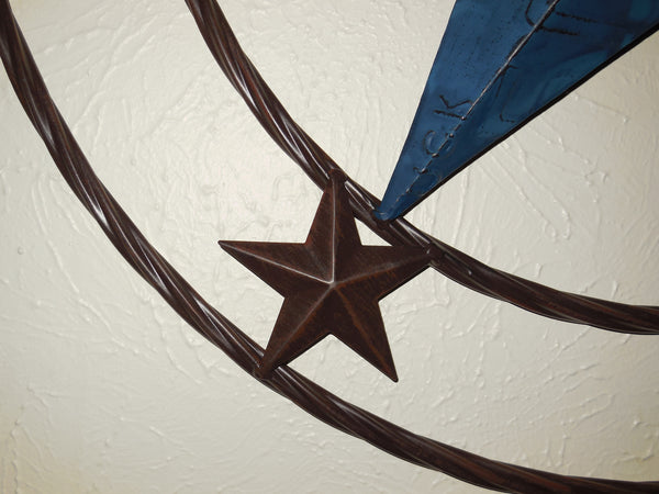 #EH10350 TEXAS LICENSE PLATE BARN STAR METAL LONE STAR TWISTED BROWN RING WESTERN HOME DECOR HANDMADE NEW