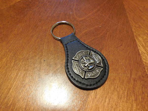 #EH80010 FIRE DEPT. LEATHER KEYFOB METAL CONCHO KEYCHAIN WESTERN FASHION ART BRAND NEW