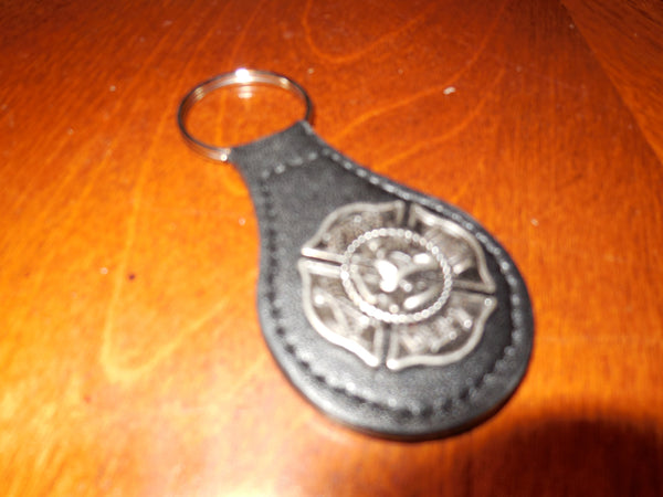 #EH80010 FIRE DEPT. LEATHER KEYFOB METAL CONCHO KEYCHAIN WESTERN FASHION ART BRAND NEW