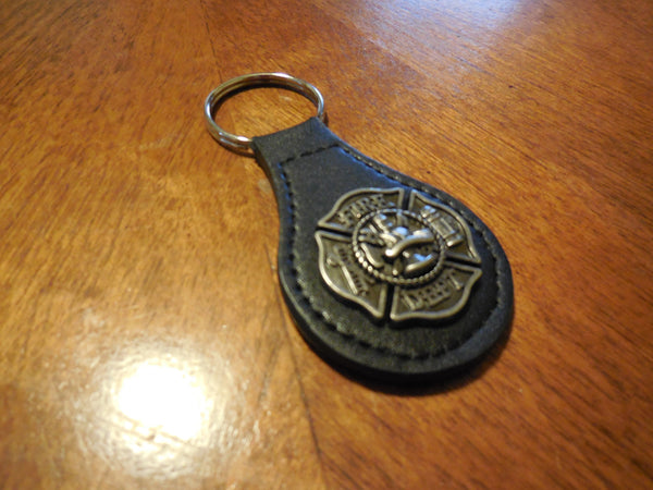 #EH80010 FIRE DEPT. LEATHER KEYFOB METAL CONCHO KEYCHAIN WESTERN FASHION ART BRAND NEW