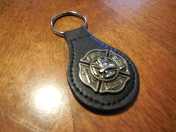 #EH80010 FIRE DEPT. LEATHER KEYFOB METAL CONCHO KEYCHAIN WESTERN FASHION ART BRAND NEW