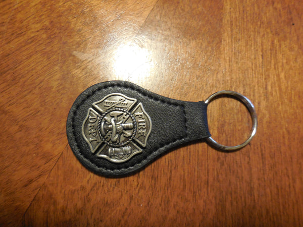 #EH80010 FIRE DEPT. LEATHER KEYFOB METAL CONCHO KEYCHAIN WESTERN FASHION ART BRAND NEW