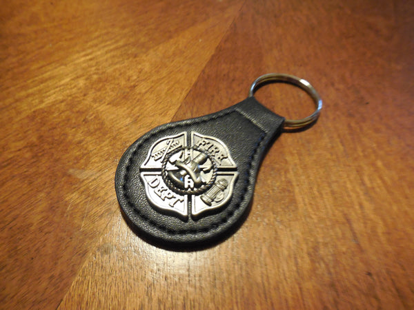 #EH80010 FIRE DEPT. LEATHER KEYFOB METAL CONCHO KEYCHAIN WESTERN FASHION ART BRAND NEW