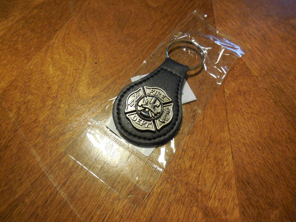 #EH80010 FIRE DEPT. LEATHER KEYFOB METAL CONCHO KEYCHAIN WESTERN FASHION ART BRAND NEW