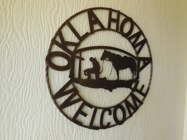 #SI_A15204 OKLAHOMA WELCOME 18" SIGN METAL WALL ART WESTERN HOME DECOR HANDMADE NEW