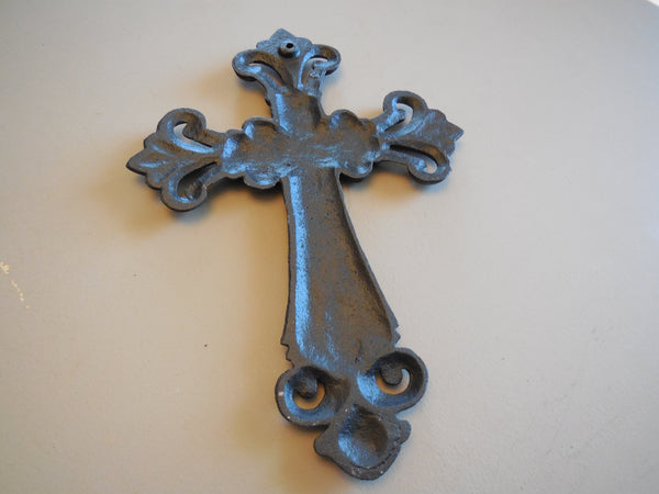 Turquoise Fleur De Lis Cross Cast Iron Decorative Wall Cross Rustic Brown Decor #56367-T