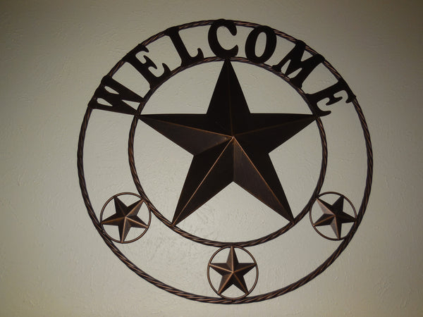 #SI_A15216 WELCOME STAR 24" BARN METAL TWISTED ROPE RING WESTERN HOME DECOR HANDMADE RUSTIC BRONZE 18",20",24",32",36",40"44",46",50"