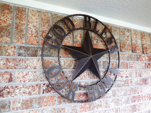 #EH11002 GOD BLESS OUR HOME 18",24",32",36" BARN STAR METAL LONE STAR TWISTED RING WESTERN HOME DECOR HANDMADE NEW