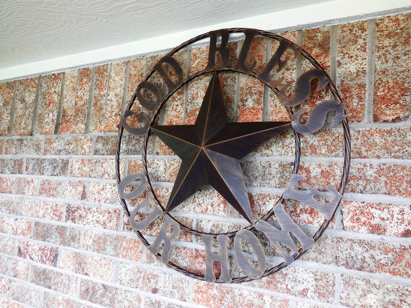 #EH11002 GOD BLESS OUR HOME 18",24",32",36" BARN STAR METAL LONE STAR TWISTED RING WESTERN HOME DECOR HANDMADE NEW
