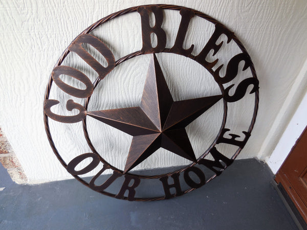 #EH11002 GOD BLESS OUR HOME 18",24",32",36" BARN STAR METAL LONE STAR TWISTED RING WESTERN HOME DECOR HANDMADE NEW