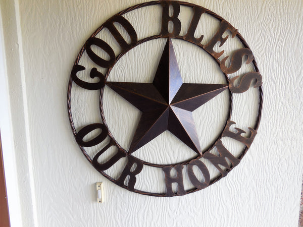 #EH11002 GOD BLESS OUR HOME 18",24",32",36" BARN STAR METAL LONE STAR TWISTED RING WESTERN HOME DECOR HANDMADE NEW