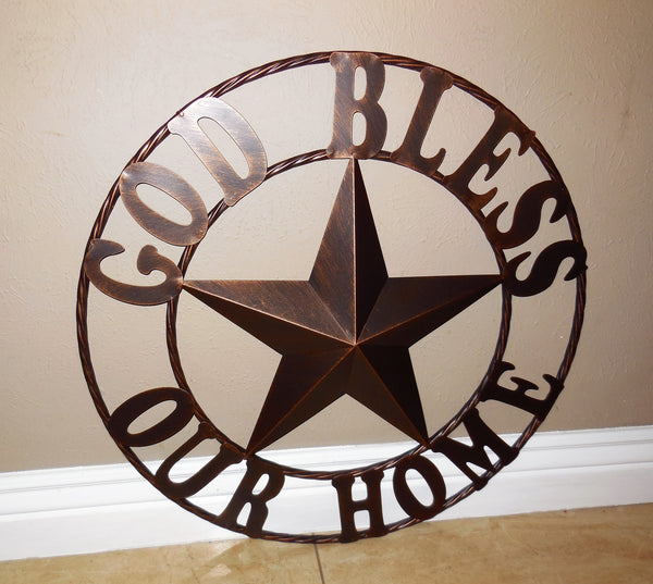 #EH11002 GOD BLESS OUR HOME 18",24",32",36" BARN STAR METAL LONE STAR TWISTED RING WESTERN HOME DECOR HANDMADE NEW